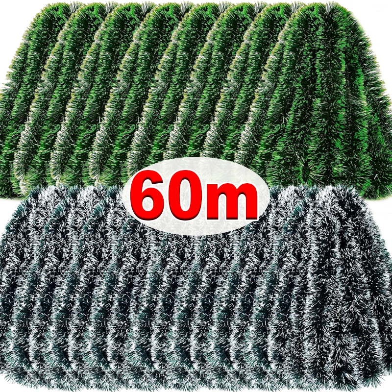 Tinsel Garland Decoration - 60/4Mคริสต์มาสTinselริบบิ้นGarlandสีเขียวCaneพวงหรีดXmas Treeแขวนจี้เครื่องประดับงานแต่งงานอุปกรณ์ตกแต่ง