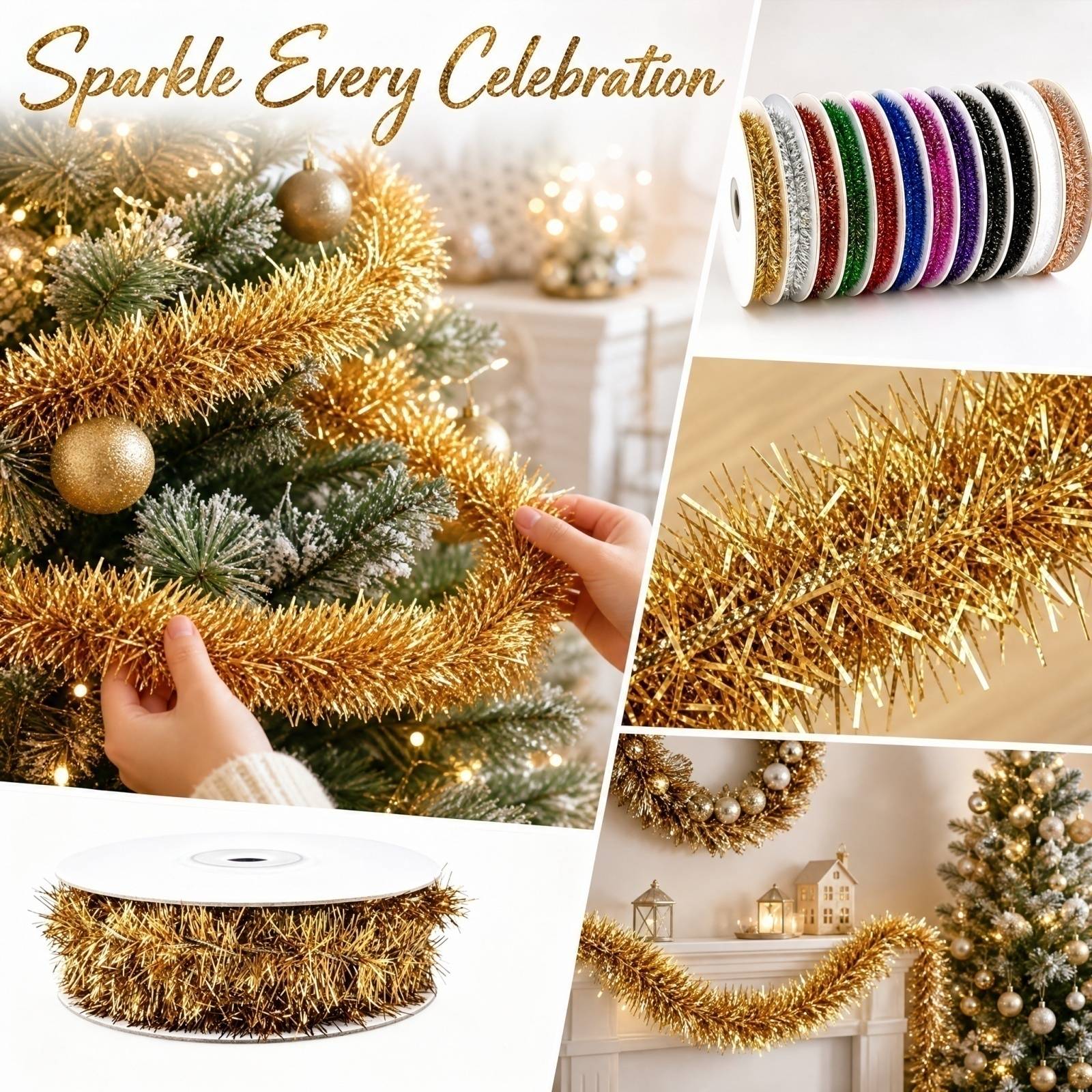 Tinsel Garland Decoration - พวงมาลัยลวดพลาสติกยาว 5 เมตร 9 สี สำหรับตกแต่งต้นคริสต์มาส
