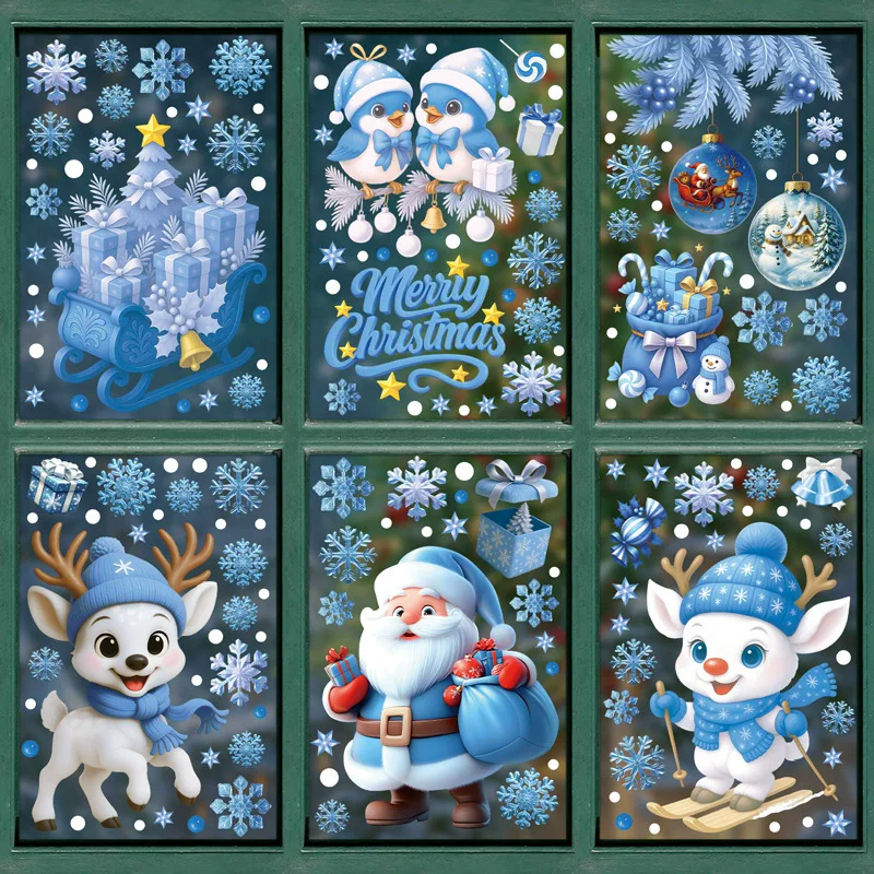 Snowflake Window Decal - สติ๊กเกอร์ตกแต่งหน้าต่าง PVC สำหรับคริสต์มาส DIY ลายมนุษย์หิมะ ซานตาคลอส